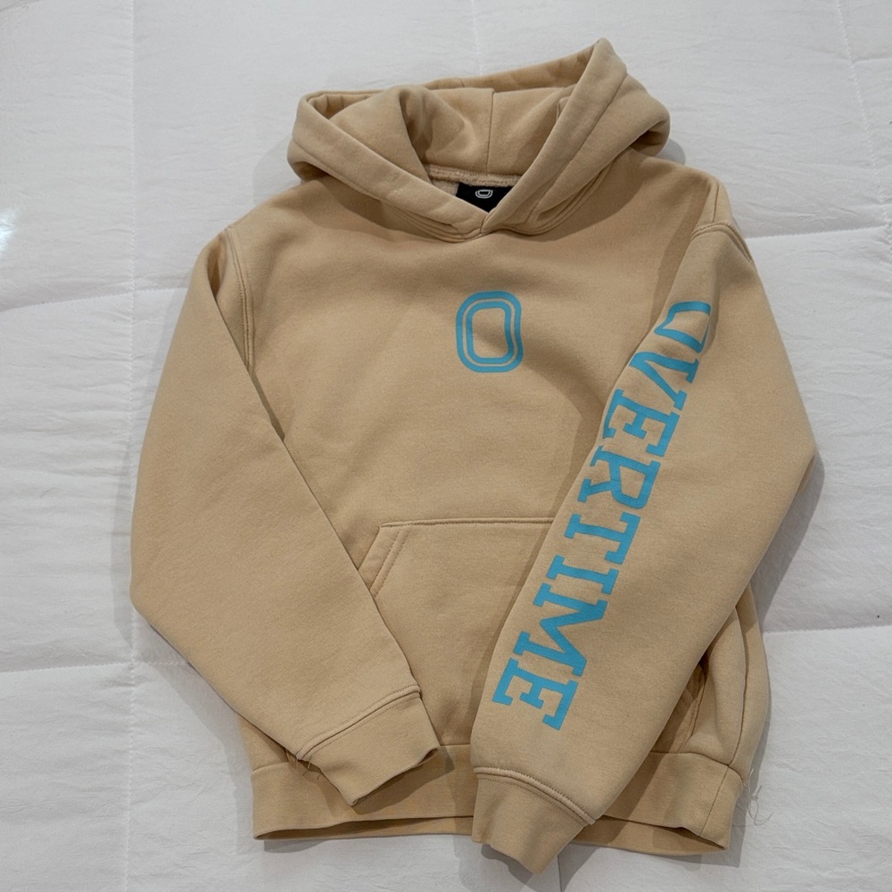Tan Hoodie with Blue Overtime Logo